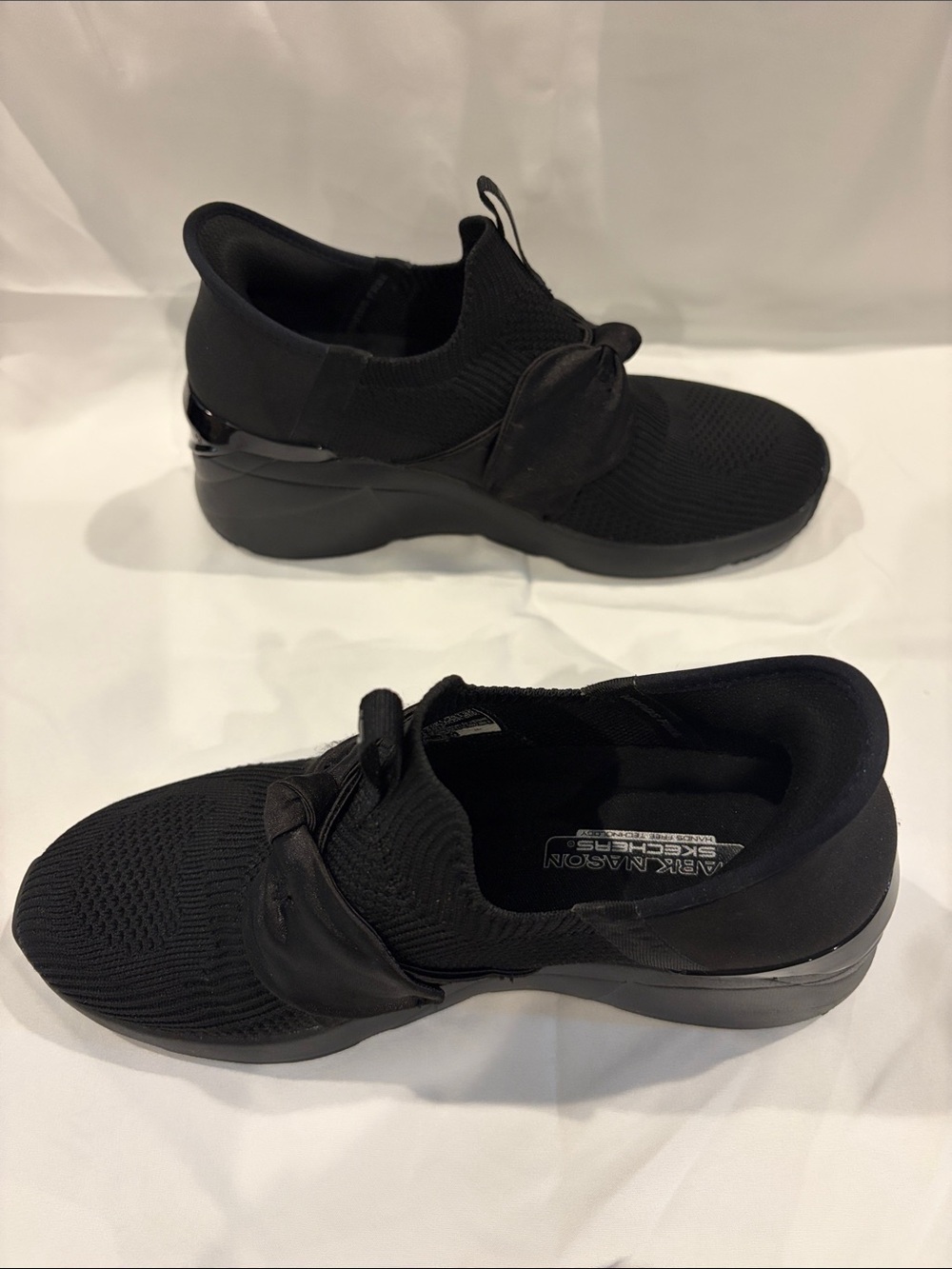 Skechers Women's Black Knit Slip-On Sneakers with Bow Accent - Picture 3 of 6